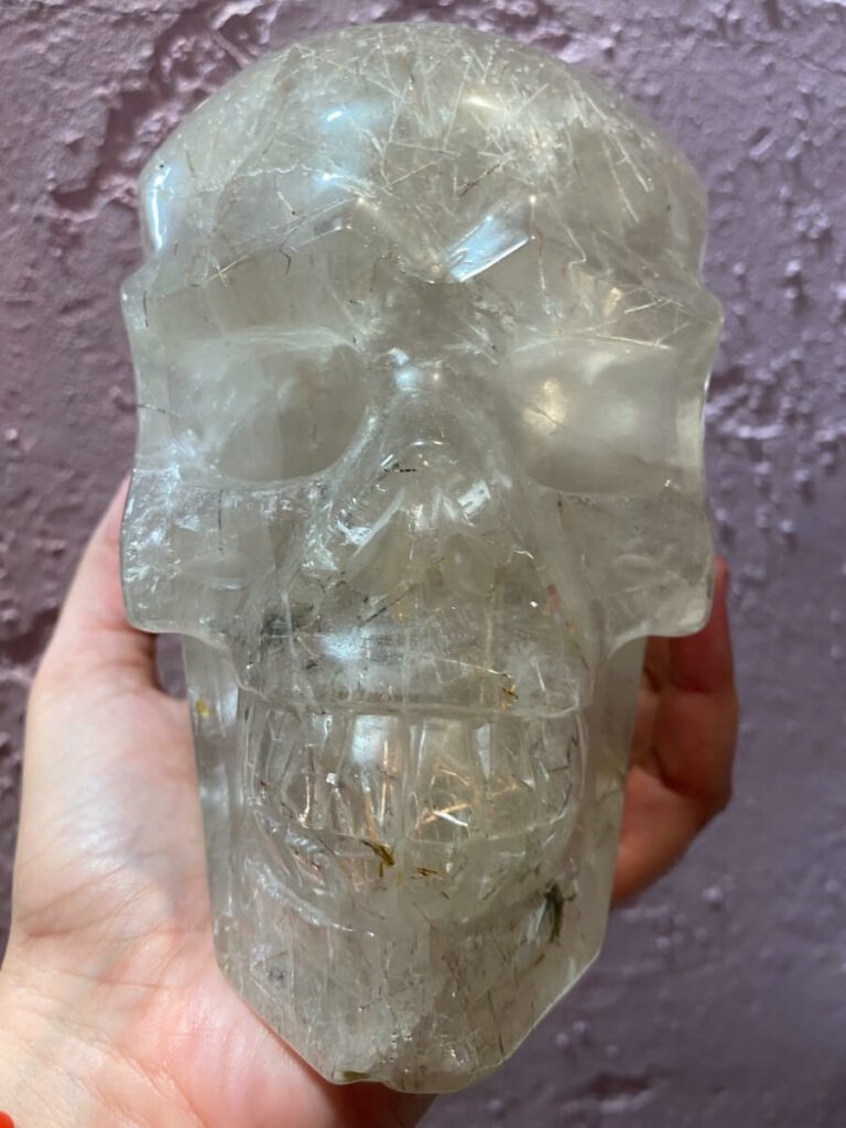 Rutilated quartz skull