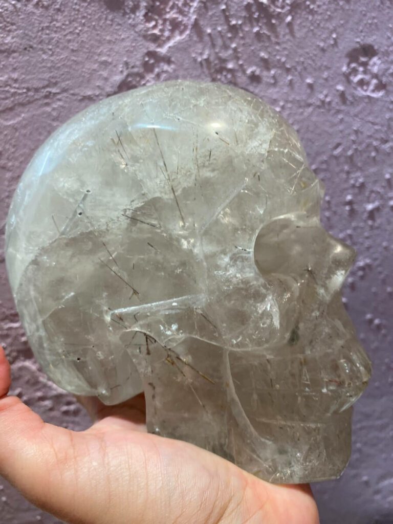 Rutilated quartz skull