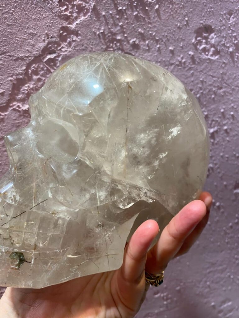 Rutilated quartz skull
